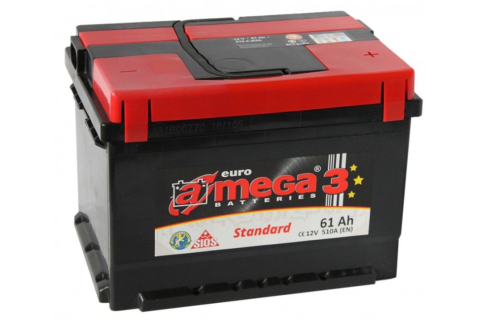 Аккумулятор A-mega Standard 61 R+ 510 A (EN) (низкий)